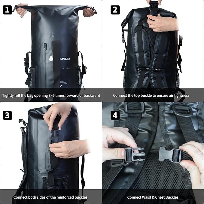 SEPEAK 35L Waterproof Marine Dry Bag, Roll Top Backpack, Heavy Duty Dry Sack for Kayaking, Boating,Swimming,Diving,Surfing,Rafting,Fishing,Camping,Hiking,with Reflective Strip,Black