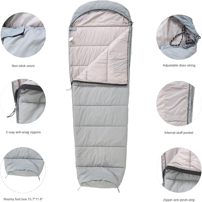 Lightweight Mummy Sleeping Bag 2.87lbs, Backpacking Sleeping Bag 42℉-55℉, Nylon Shell and Lining, Compact, Ultralight Sleeping Bag for Backpacking Camping Hiking