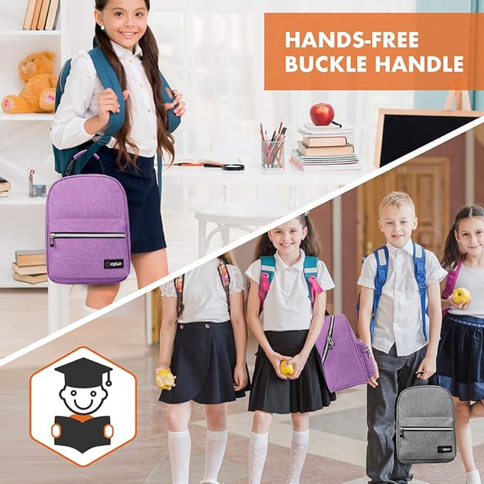 opux Lunch Box for Girls Boys Kids, Insulated Leakproof Lunch Bag, Reusable Teen Lunch Boxes for School, Medium Large lunchbox for Women Men Adult for Work with Front Back Pocket (Purple)