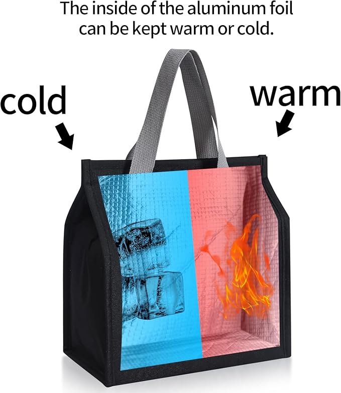 2pcs Black Lunch Bag Insulated, Lunch Box Bag, Reusable Lunch Tote Bag, Lunch Box Container Bag Insulated for Women, Men, Work, Office, Travel