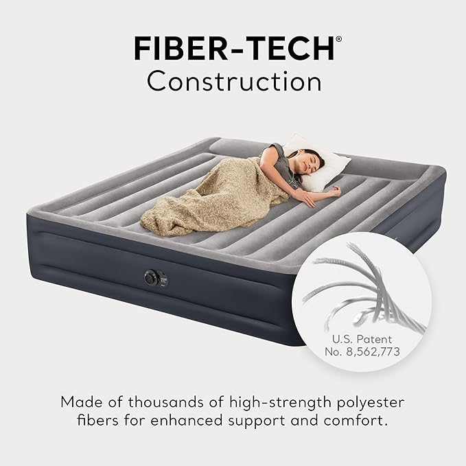Intex 2 Pack Dura Beam Plus Deluxe Airbed, Inflatable Blow Up Portable Air Mattress with Built-in Internal Air Pump, King-Sized Bed