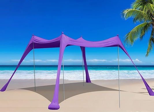 BOTINDO Family Beach Tent Canopy Sun Shade, Pop Up Grande Beach Tent Sun Shelter Stability 4 Poles with Portable Carry Bag Outdoor Shade for Fishing Backyard Camping (Purple, 10x10FT 4Pole)
