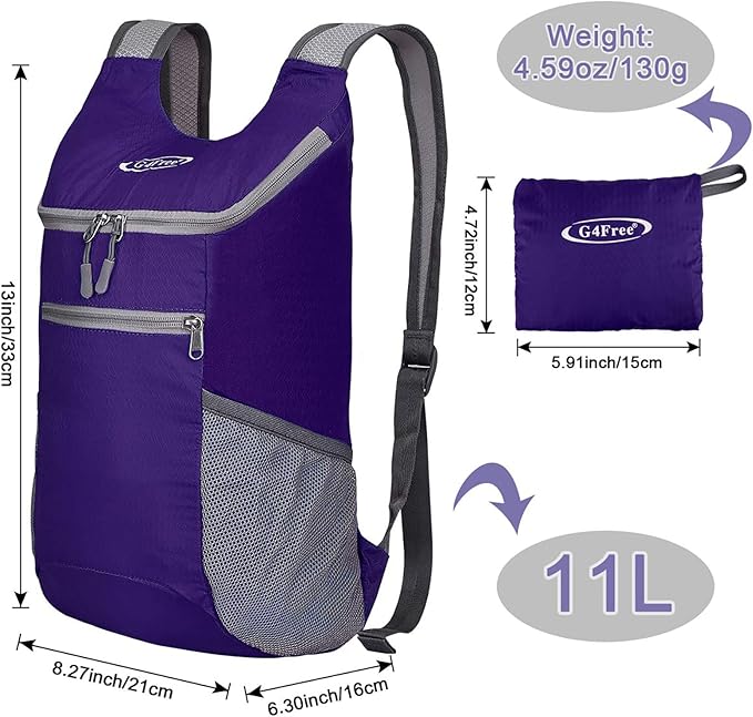 G4Free Lightweight Packable Hiking Backpack for Men Women Small Hiking Daypacks Foldable Shoulder Pack Casual Outdoor Bag 11L