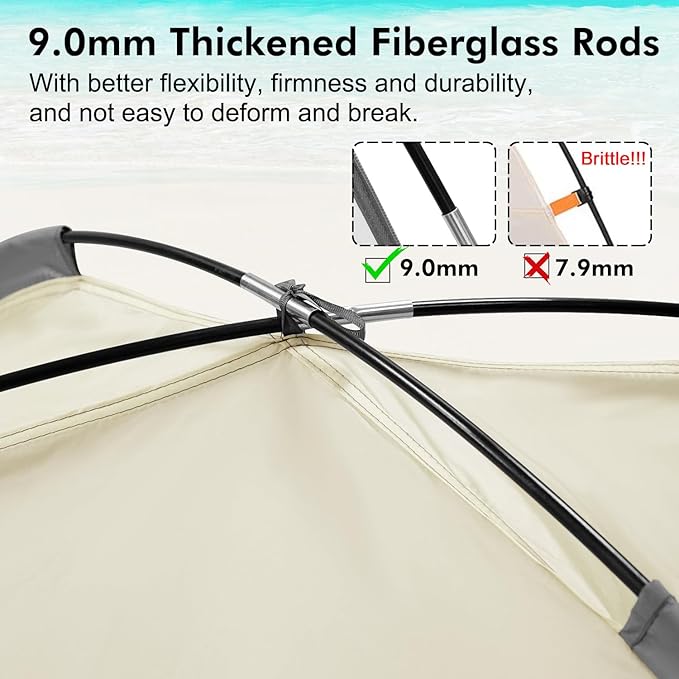 WhiteFang Beach Tent Anti-UV Portable Sun Shade Shelter for 3/4/6/8 Person, Extendable Floor with 3 Ventilating Mesh Windows Plus Carrying Bag, Stakes and Guy Lines