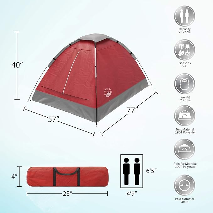 2 Person Camping Tent with Rain Fly and Carrying Bag