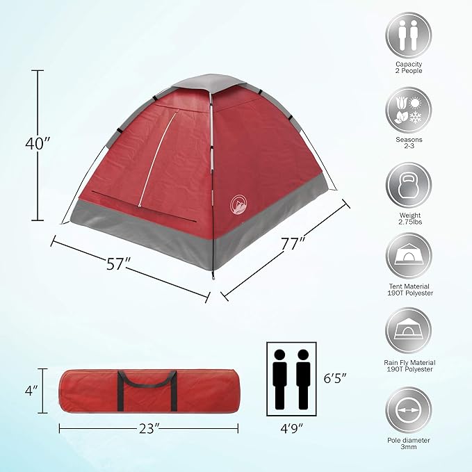 2 Person Camping Tent with Rain Fly and Carrying Bag
