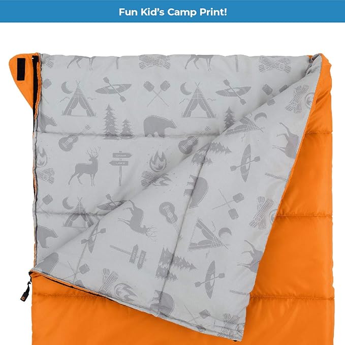 CORE 50 Degree Youth Sleeping Bag | Lightweight & Compact for Boys & Girls | Perfect for Indoor or Outdoor Use, Camping, Backpacking, Hiking, & Sleepovers | Ideal for Warm & Cooler 3 Season Weather