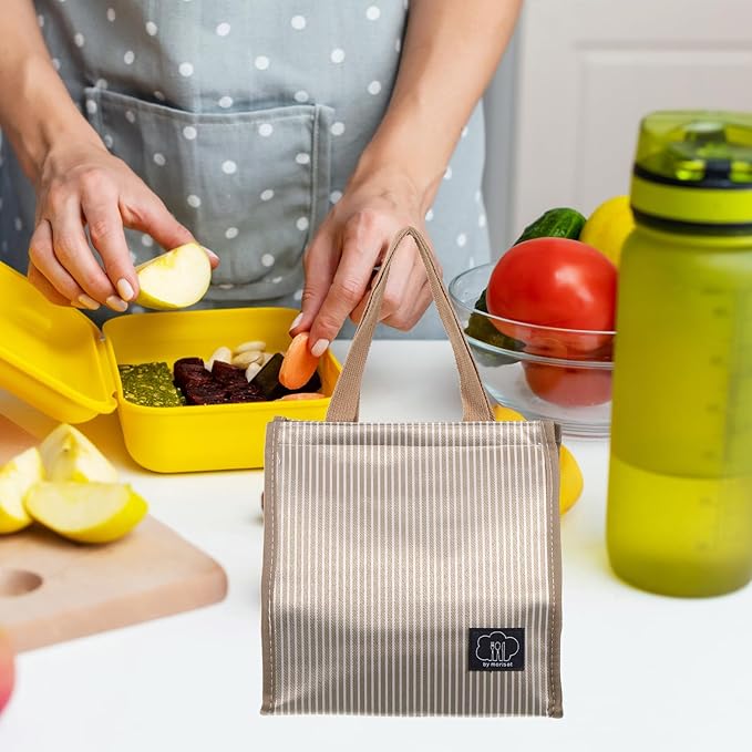 PATIKIL Insulated Lunch Bag, Oxford Cloth Waterproof Lunch Tote Bag Thermal Portable Lunch Box Food Container for Work Office Picnic Outdoor, 10.24"x6.69"x10.24", Khaki