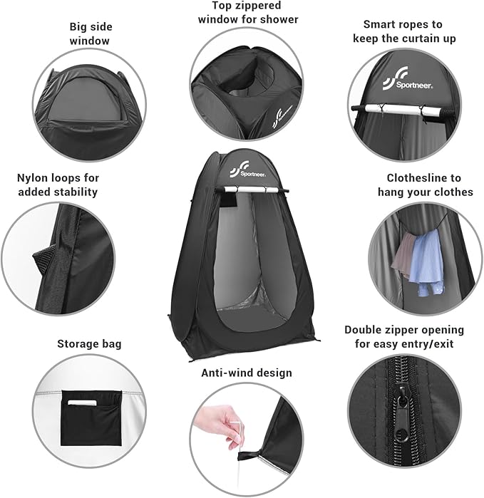 Sportneer Pop Up Privacy Shower Tent, Portable Changing Room Pop Up Changing Tent 75inches x 47inches x 47inches Shower Tent with Carry Bag for Camping & Beach, Easy Set Up, Foldable