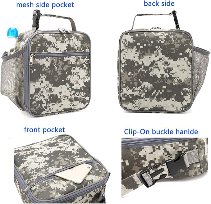 FlowFly Lunch box Insulated Soft Bag Mini Cooler Back to School Thermal Meal Tote Kit for Girls, Boys,DigitalCamo