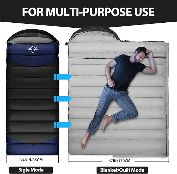 Adult Kids Sleeping Bag - All Season Warm/Cold Weather Lightweight for Camping & Hiking - Compact w/Compression Sack - Portable for Backpacking Travel Indoor - Unisex Boy Girl Man Woman