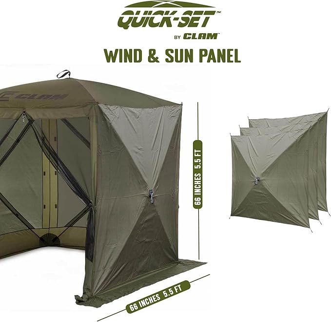 CLAM Quick Set Traveler 6x6Ft Portable Outdoor 4 Sided Canopy Shelter, Green/Tan + Clam Quick Set Screen Hub Tent, Accessory Only, Green (3 Pack)