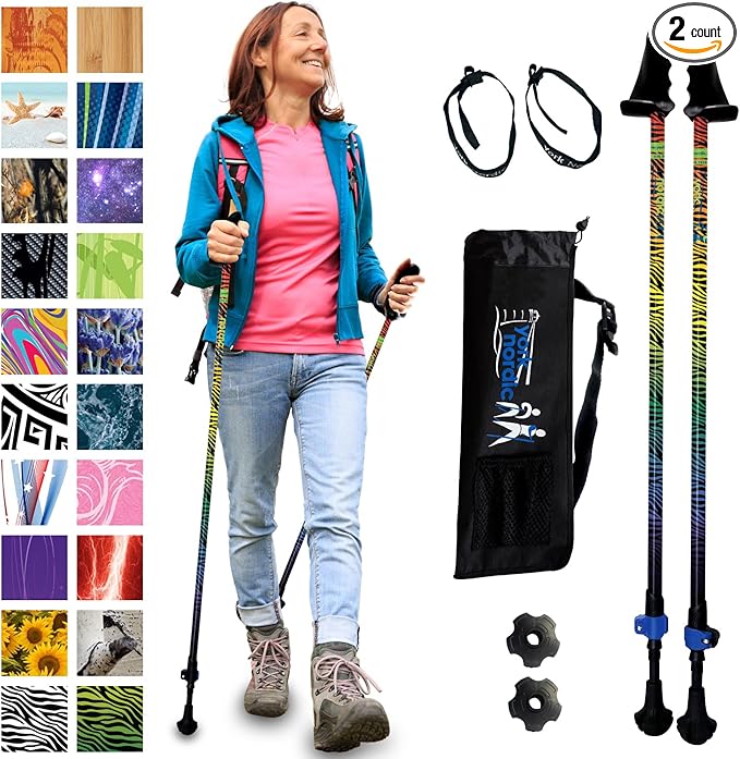 York Nordic Motivator Walking Poles for Balance and Rehab - Patented Stability Grips - Lightweight, Adjustable, and Collapsible - 2 Pieces Adjustable w/flip Locks - Heights 4'6" up to 6'2" - 230 lbs