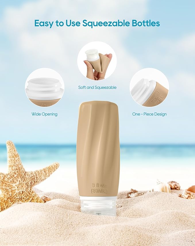 Morfone Travel Bottles Set for Toiletries, Tsa Approved Travel Size Containers Leak Proof Refillable Liquid Silicone Squeezable Travel Accessories for Shampoo Conditioner Lotion (Orange)