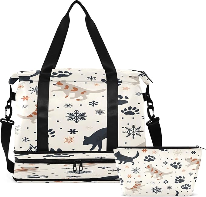 Christmas Snow Cat Travel Duffel Bag Waterproof Gym Sport Tote Bag Carry On Weekender Bag with Compartment