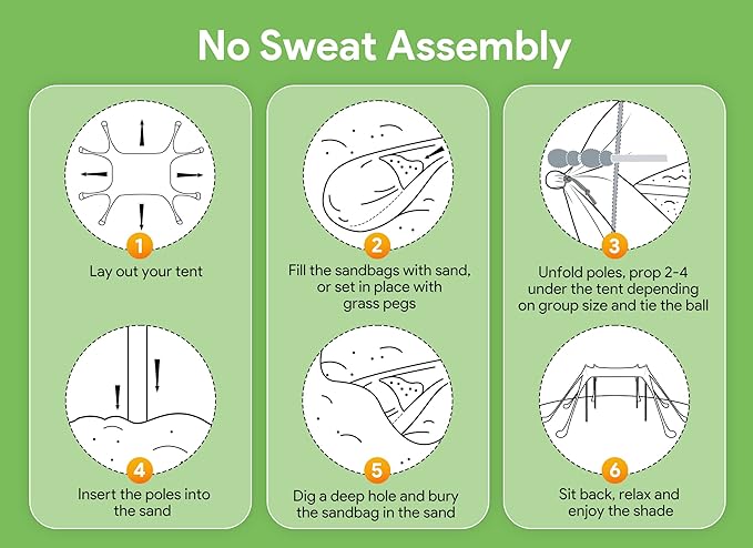 Osoeri Beach Tent, Camping Sun Shelter UPF50+ with 8 Sandbags, Sand Shovels, Ground Pegs & Stability Poles, Outdoor Shade Beach Canopy for Camping Trips, Fishing, Backyard Fun or Picnics