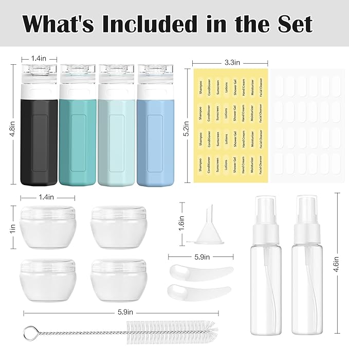 Redfly 17PCS Travel Bottles for Toiletries, TSA Approved Travel Size Containers, Leak Proof Travel Containers for Toiletries, Silicone Travel Kit for Shampoo, Conditioner, Lotion & Creams Gray