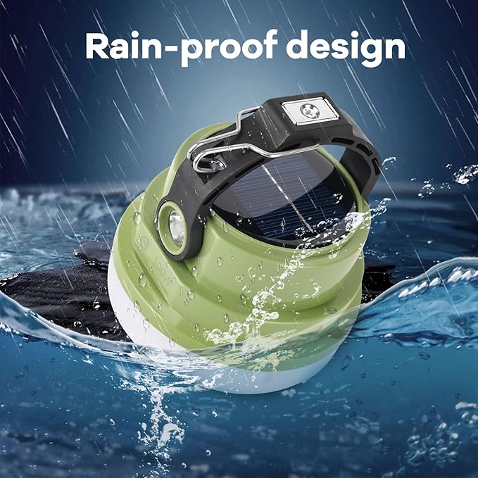 Solar Camping Lantern Rechargeable, 2-in-1 10000mAh Rechargeable Camping Light and Phone Charger for Hiking,Travel - Emergency Hanging Light for Hurricane, Power Outage, 100W, Green