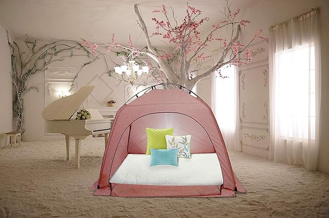 Laylala Indoor Privacy and Play Tent on Bed Sleep Cozy in Drafty Room，Privacy Tent on Bed for Warm (Pink), The sky is blue