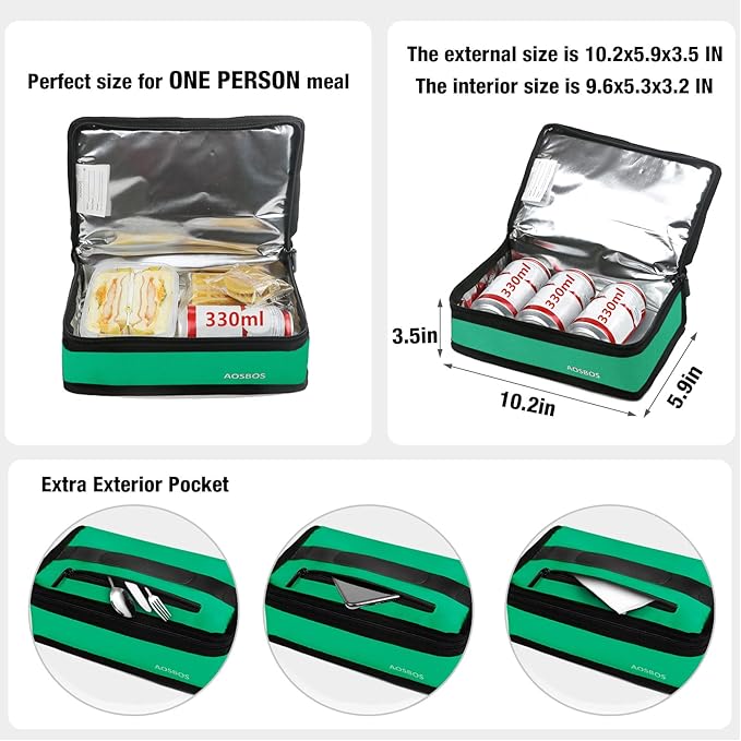 Aosbos Small Lunch Bag Insulated Lunch Box for Men Women Portable Mini Cooler Bags Compact Soft Lunch Tote Thermal Lunch Pail Lunchbox Reusable Meal Prep Container Cool Green