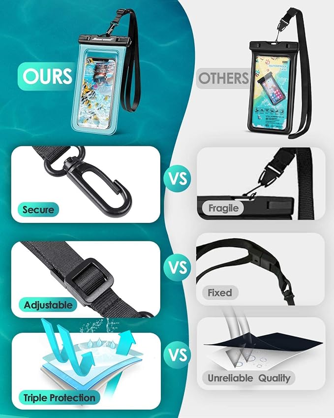 Hiearcool Waterproof Phone Pouch, Waterproof Beach Bag Compatible for iPhone 16 15 14 13 Pro Max Up to 8.3", IPX8 Cellphone Kayak Accessories, Travel Essentials for Beach -Clear-2Pack