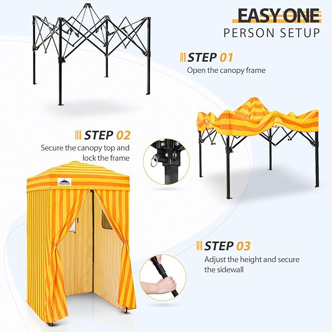 EAGLE PEAK Flex Ultra Compact 4x4 Pop-up Canopy, Sun Shelter, Changing Room, Portable Privacy Canopy Cabana for Pool, Fashion Photoshoots, or Camping, 4x4 ft, Yellow/Orange