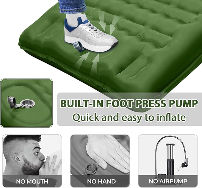 Camping Sleeping Pads Extra Thick,76.7x26x5'' Self Inflating Camping Pad with Pillow Built-in Pump,Ultralight Sleeping Mat for Single,Super Portable Camping Air Mattress for Hiking,Picnic(Army Green)