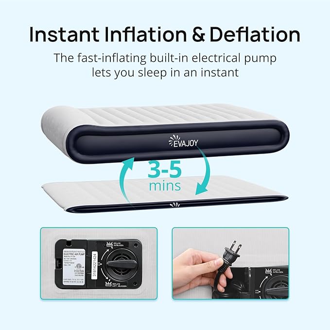 Air Mattress Queen with Built-in Pump & Raised Pillow, 17" Raised Comfort Inflatable Mattress, 3 Min Fast Self-Inflation/Deflation Blow Up Mattress with Storage Bag, Strong Support Air Bed for Home