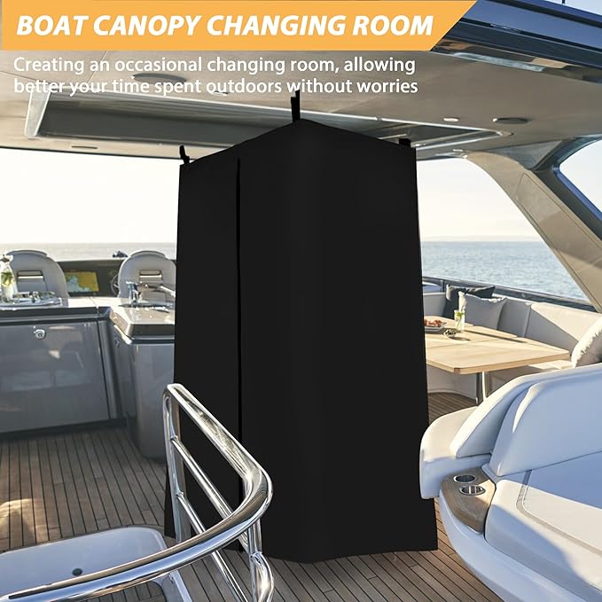 Privacy Tent for Boats, Heavy-Duty Hanging Changing Room for Pontoon Boats, Privacy Curtains for Pontoon Boats, Attaches to Bimini Top Poles (Black)
