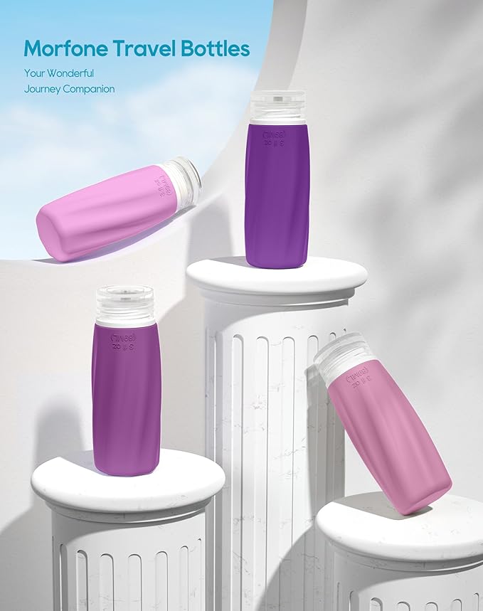 Morfone Travel Bottles for Toiletries, 3oz Tsa Approved Travel Size Containers Leak Proof Squeezable Travel Accessories Refillable for Shampoo Conditioner Lotion Liquids(Purple)