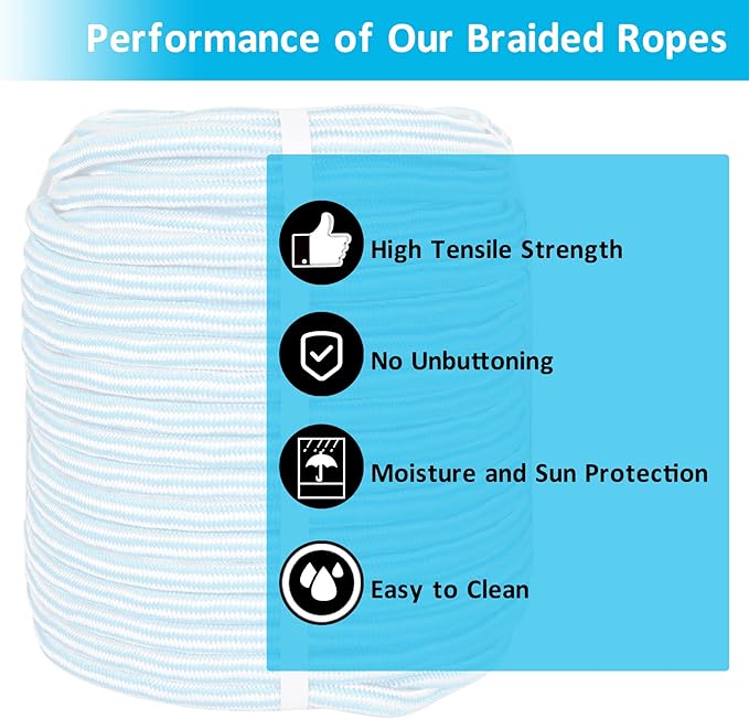 Arborist Tree Rope, 1/2inch by 100FT, 12 Strand Bull Rope up to 8000lbs Tensile Strength, Blue and Orange