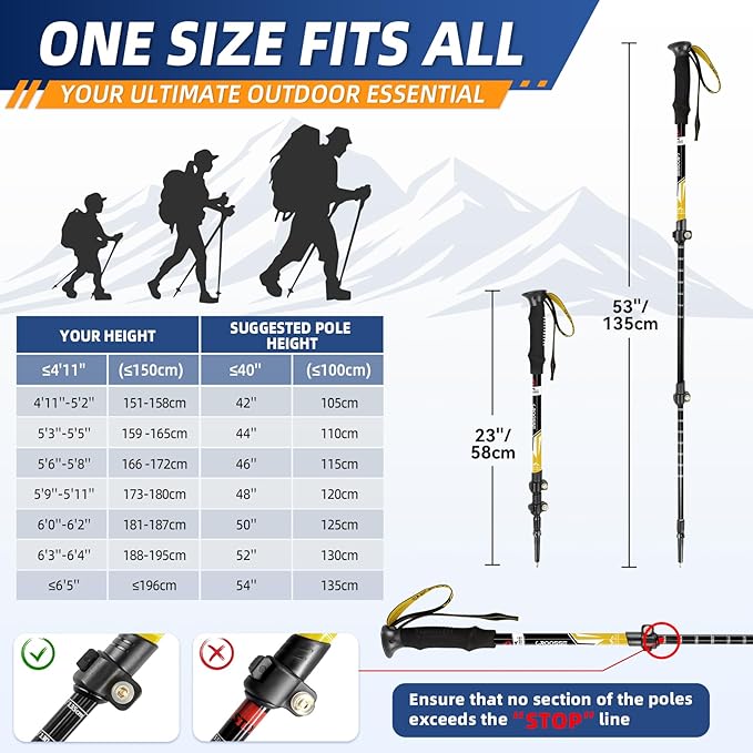 Lightweight Collapsible Trekking Poles for Hiking – 2 Pack Adjustable Hiking Poles, Aluminum Walking Sticks for Skiing, Nordic Walking, Retractable Walking Sticks for Seniors, Women, Men