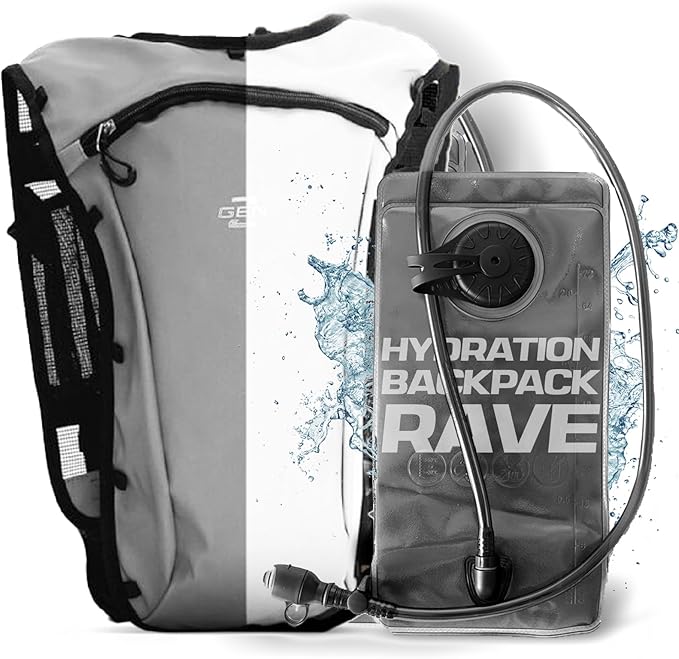 RAVERUNNER® Rave Hydropack - 2L Water Backpack for Raves, Festivals, Hiking, Running - Festival Hydration Pack for Hydration Backpack Rave