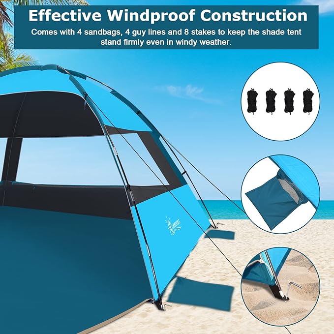 COMMOUDS Beach Tent Sun Shade for 3/4-5/6-7/8-10 Person, UPF 50+ Beach Sun Shelter Canopy Tent, Lightweight, Easy Set Up and Carry
