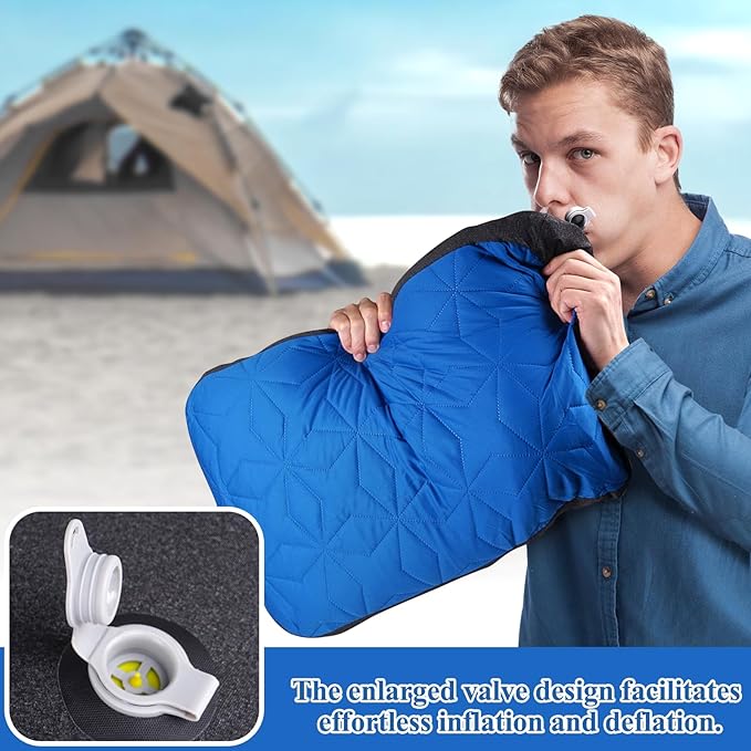 Camping Pillow with Removable Cover Large Size 24" x 15" - Ultralight Inflatable Pillow for Camping Lightweight, Ergonomic and Washable for Camping, Hiking, and Travel Blue