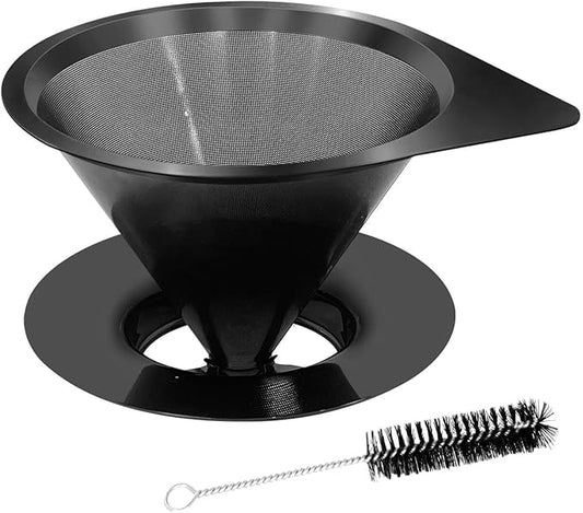 LHS Pour Over Coffee Dripper Reusable Coffee Filter Paperless Coffee Filter Stainless Steel Pour Over Coffee Maker Cone Coffee Dripper for 1-2 Cup,Black