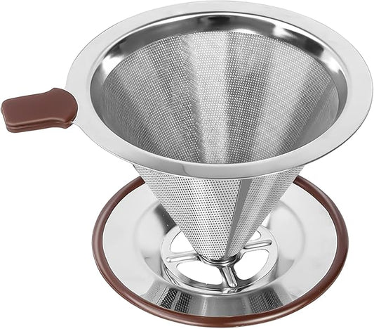 Pour Over Coffee Dripper, Reusable Paperless Coffee Filter,Professional Stainless Steel Drip Cone Brew Coffee Strainer,Upgraded Double Micro Mesh Filter with Cup Stand,1-4 Cup
