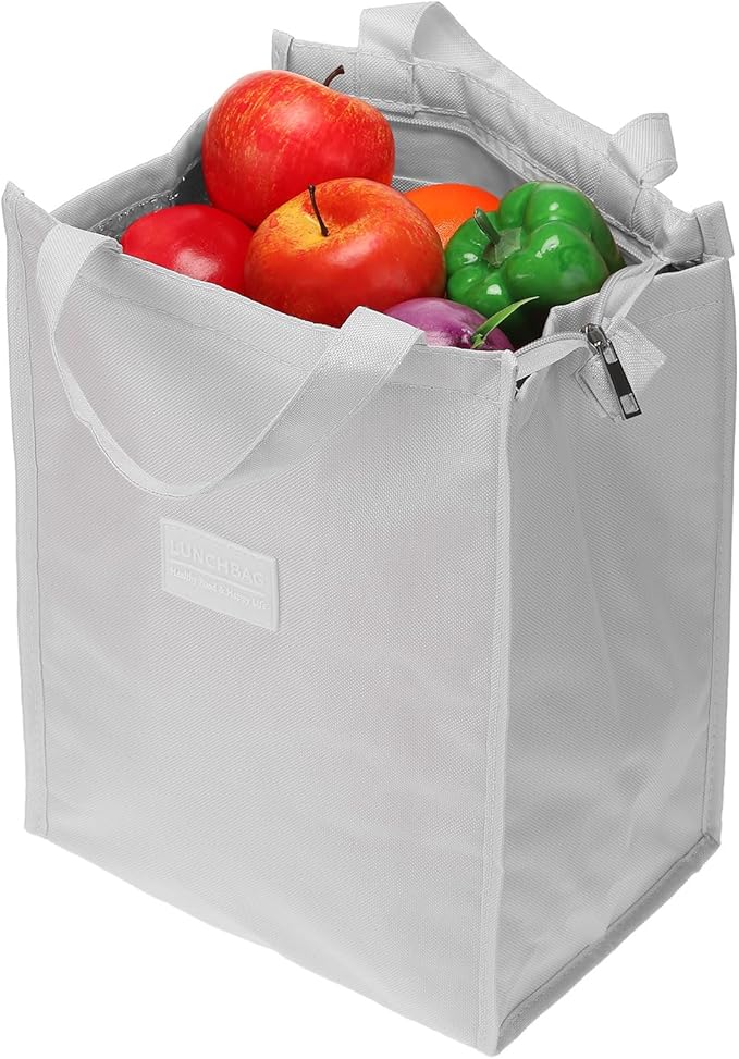 PATIKIL Insulated Lunch Bags, 10"x6"x13" Reusable Bento Bags Thermal Lunch Tote Portable Food Containers Bag for Men and Women, Grey