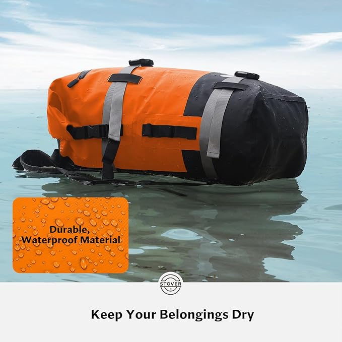 STOVER 5/10/25/30/40/55L Waterproof Dry Backpack & Phone Case- Large Floating Dry Bag for Kayaking, Travel, Hiking, Fishing, Camping, Motorcycles & Beach, Heavy-Duty Roll Top Men/Women (Orange)