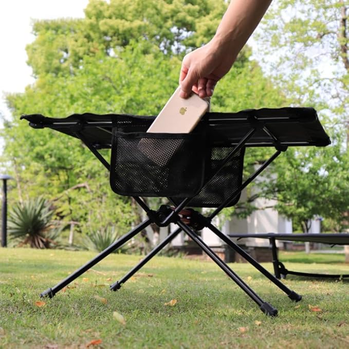 Blueshyhall Camping Table Folding, Small Beach Table Foldable with Drink Holder & Mesh Storage, Compact Camp Tent Side Table for Sand/Picnic/Tailgate/Boat/Travel