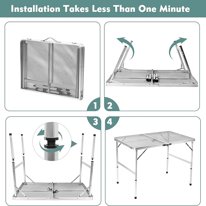 Folding Table, Easy for Storage, Compact and Portable Picnic Table for Grill, Outdoor Camping, Garden, Patio, Dining, BBQ, Party, Market, 3Ft (Medium, Silver)