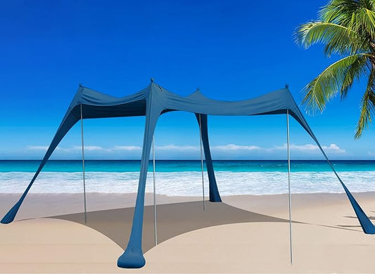 BOTINDO Family Beach Tent Canopy Sun Shade, Pop Up Grande Beach Tent Sun Shelter Stability 4 Poles with Portable Carry Bag Outdoor Shade for Fishing Backyard Camping