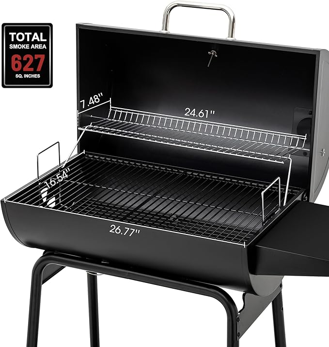 Royal Gourmet CC1830 30 Inch Barrel Charcoal Grill with Side Table, Outdoor BBQ Grill with 627 Sq. In. Cooking Space for Backyard, Patio and Parties, Black