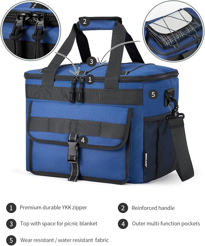 JOYHILL Lunch Box for Men, 40 Cans Large Insulated Lunch Bag, Leakproof Portable Cooler Bag with Shoulder Strap for Camping, Beach, Outdoor, Picnic, Food Delivery 30L,Blue