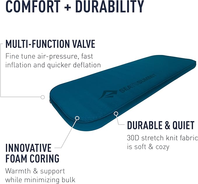Sea to Summit Comfort Deluxe Self-Inflating Foam Double Sleeping Pad, Byron Blue