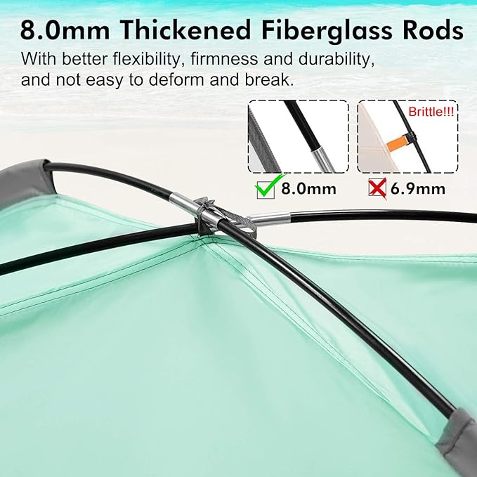 WhiteFang Beach Tent Anti-UV Portable Sun Shade Shelter for 3/4/6/8 Person, Extendable Floor with 3 Ventilating Mesh Windows Plus Carrying Bag, Stakes and Guy Lines