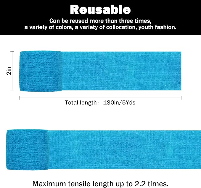 First Aid Bandages Cohesive Wrap Adhesive Self Adherent Tape - Colorful Bandages (Little Blue, 2-inch)