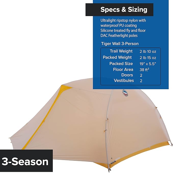 Big Agnes Tiger Wall UL Ultralight Tent with UV-Resistant Solution Dyed Fabric