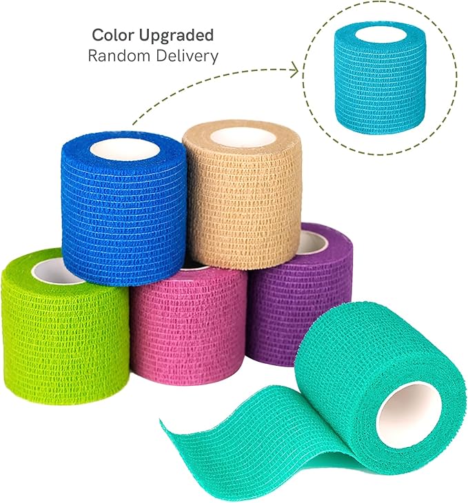 FriCARE Self Adhesive Bandage Wrap, Medical Tape in First Aid Kit, Cohesive Bandages for Wounds Sport Vet, FSA/HSA Eligible, 2 Inches X 5 Yards 6 Rolls, Rainbow