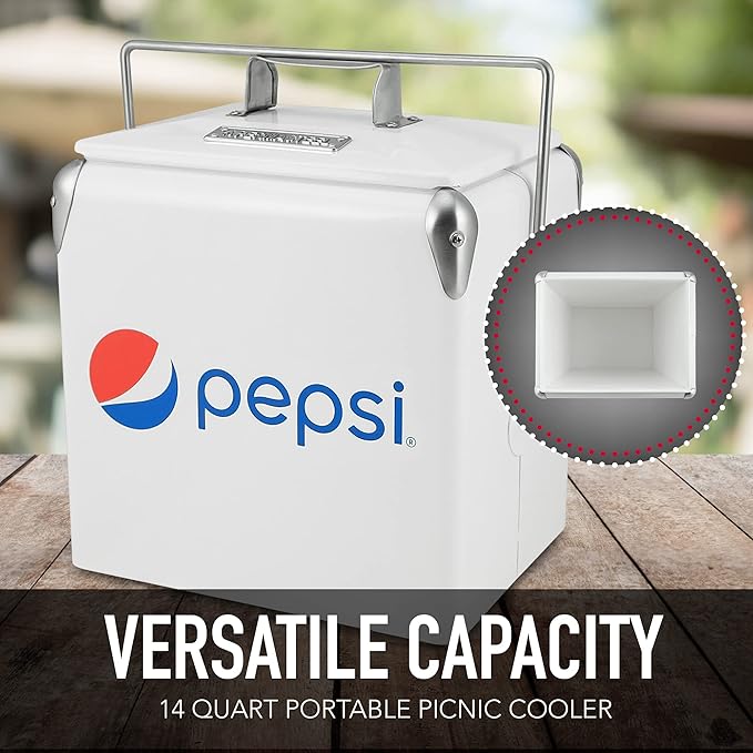 Permasteel PS-A205-14PE-WT Picnic Cooler, 14 Quart, Pepsi White